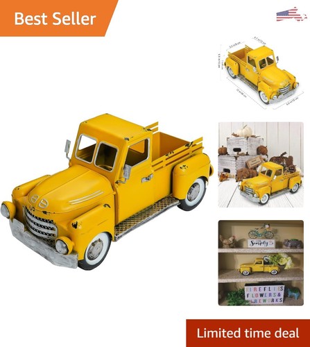 Rustic Metal Truck Planter - Vintage Outdoor Iron Truck - Yellow Farmhouse