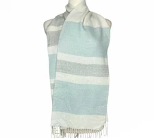 Steve Madden Muffler Scarf Lurex Striped,Light Blue Shimmer Fringe Madein Italy