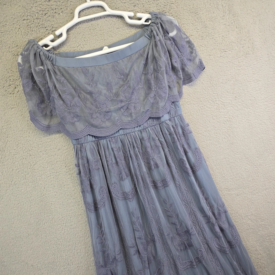 Pink Blush Dress Women 10 Maxi Floral Mesh Overlay Flounce Cottagecore Romantic - Imagem 3 de 4