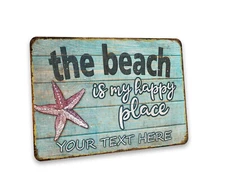 Personalized The Beach Is My Happy Place Sign Home Decor Ocean Surf 108122002014
