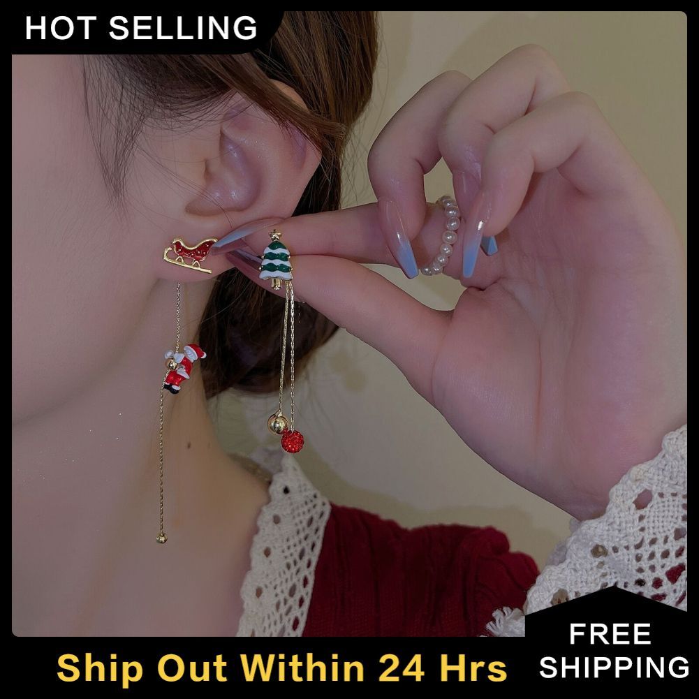 Fashion Dangle Earrings Moving Santa Claus Long Tassel Earrings For Women Christ
