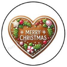 MERRY CHRISTMAS GINGERBREAD HEART ENVELOPE SEALS LABELS STICKERS PARTY FAVORS