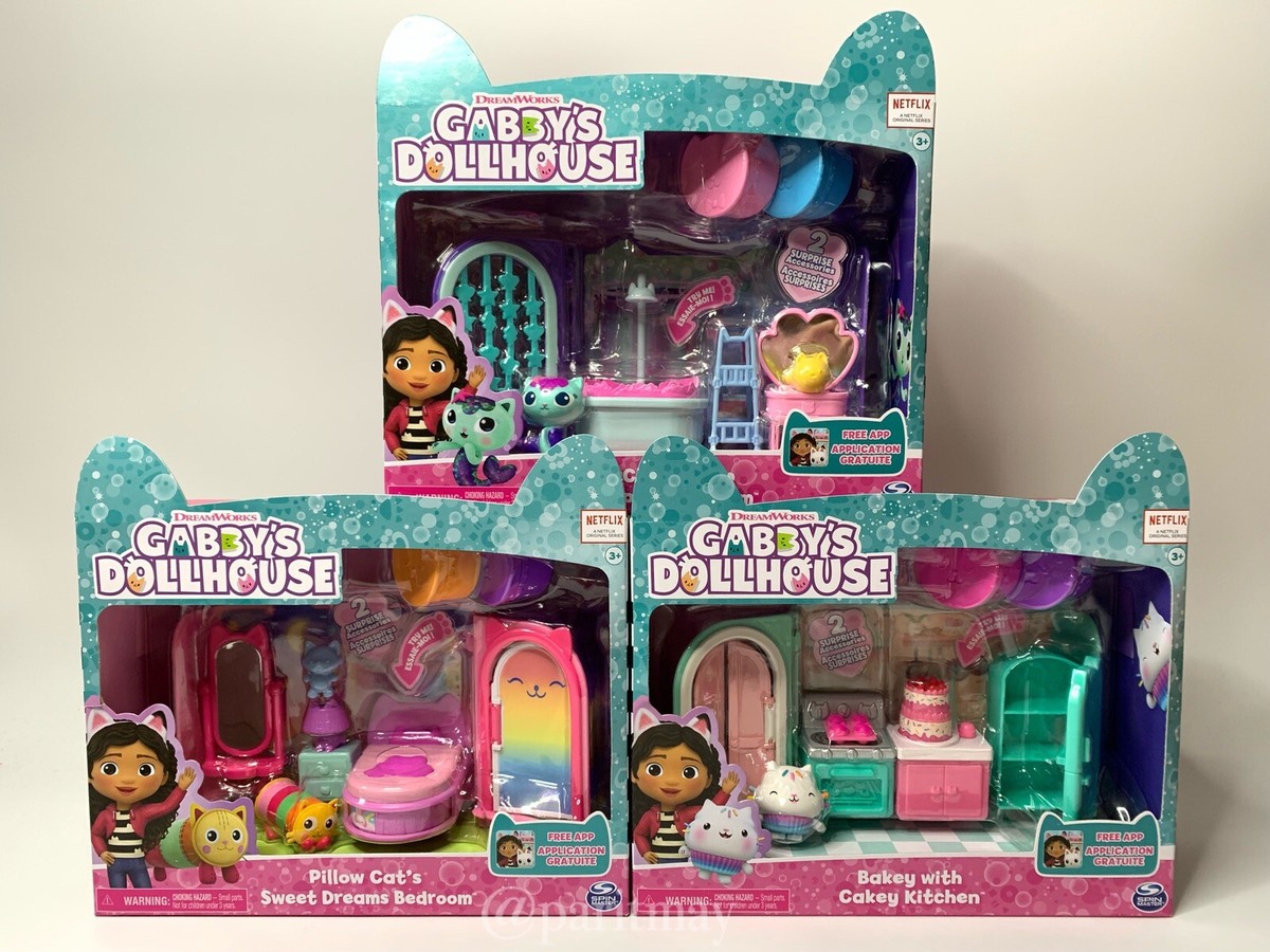 Netflix Gabby's Dollhouse COMPLETE SET, Bedroom, Bathroom and