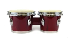 Zenison 7" & 8"  Dark Red Wood Dual Bongo Drum Set Instrument With Tuning Key