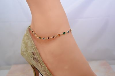 14Kt Real Gold Overlay Inch of Gold Fall Colors ANKLET ANKLE BRACELET  9