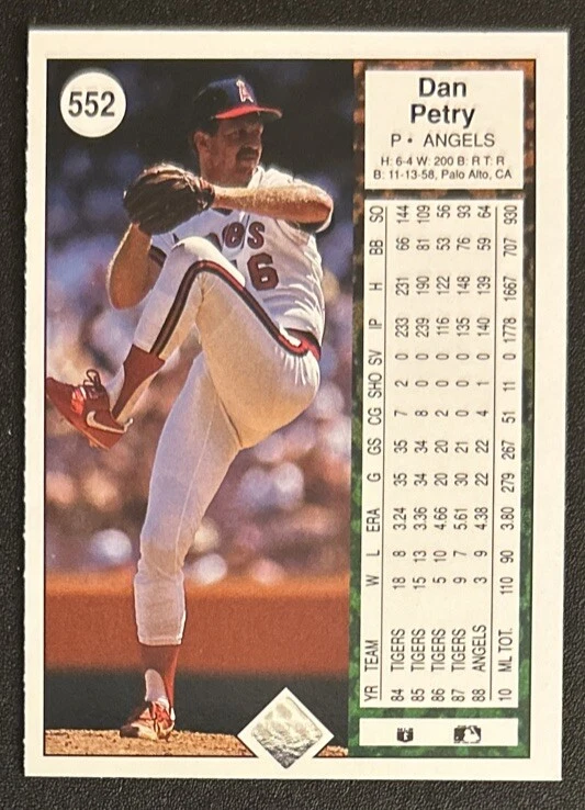 1989 Upper Deck Dan Petry Baseball Card #552 Angels Pitcher VG O/C - Image 2 of 2