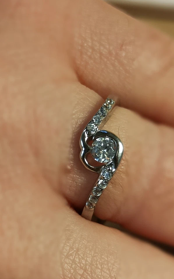 Anello donna argento 925 Gioiello pietra centrale zircone brillante Size 15 - Immagine 3 di 4