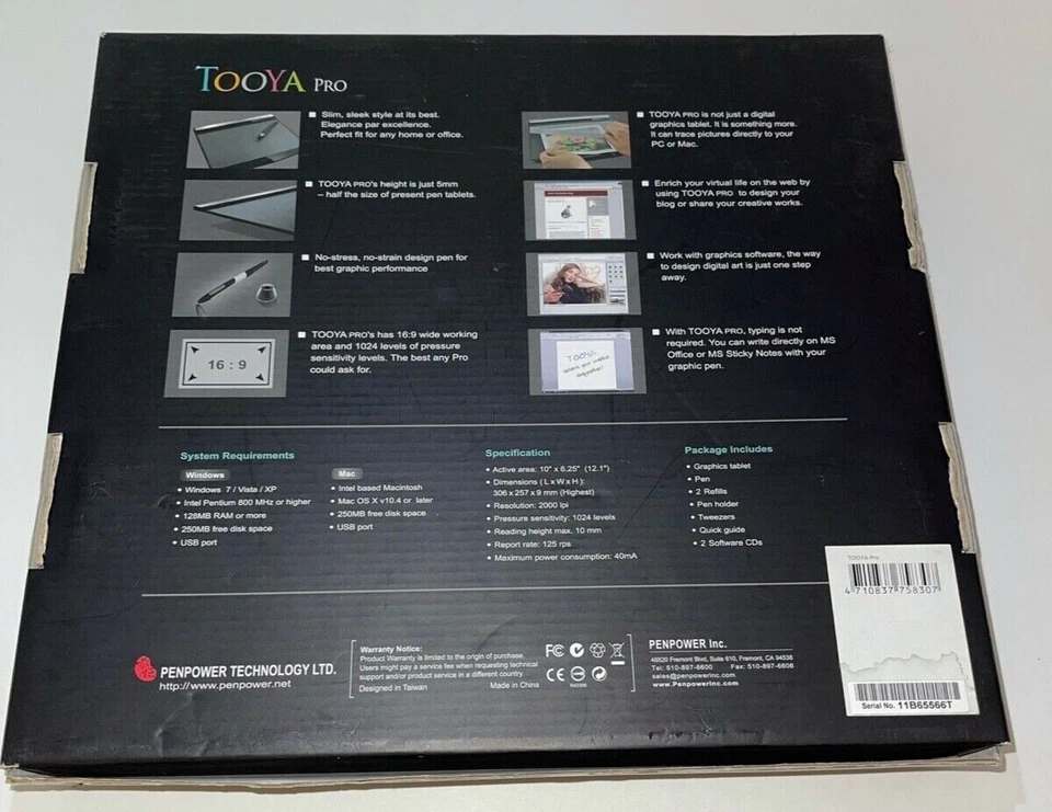 Pre-Owned Tooya Pro Professional Graphic Tablet Adobe Elements 7 Slim USB W/ Pen - Image 2 of 3