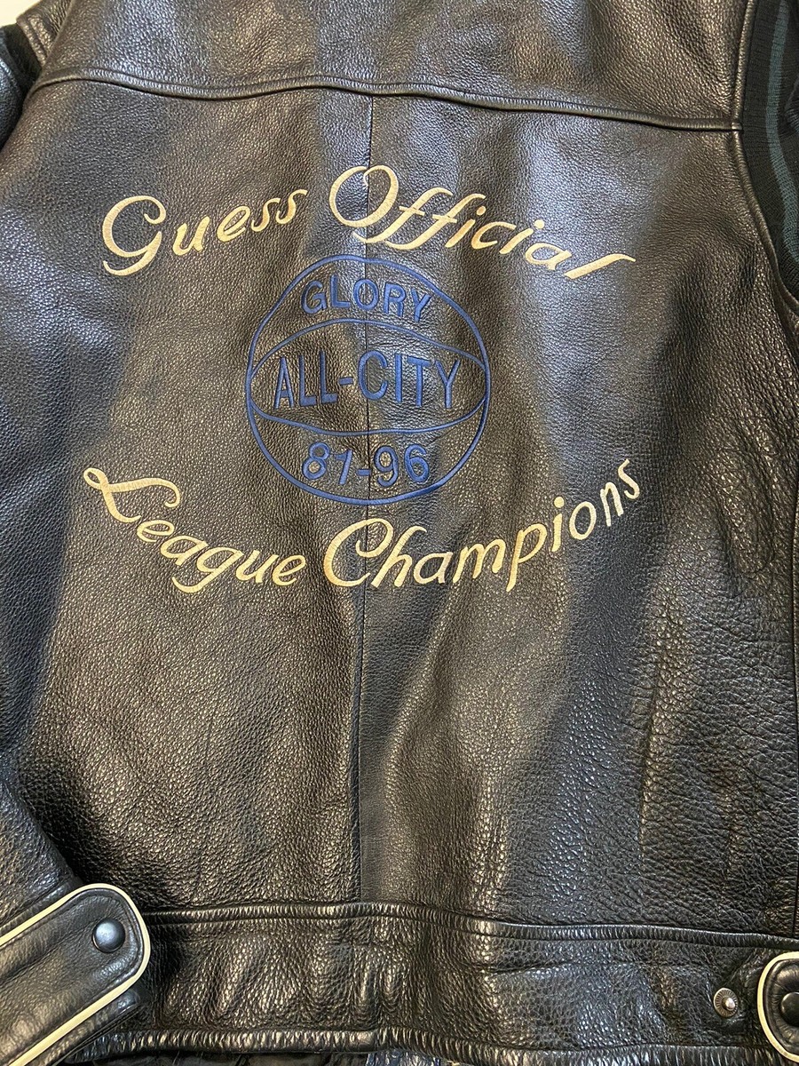 OLD GUESS　アメリカンチーム　袖レザー　刺繍　ヴァーシティージャケット Mens GUESS Vintage Official League Champions Glory All City