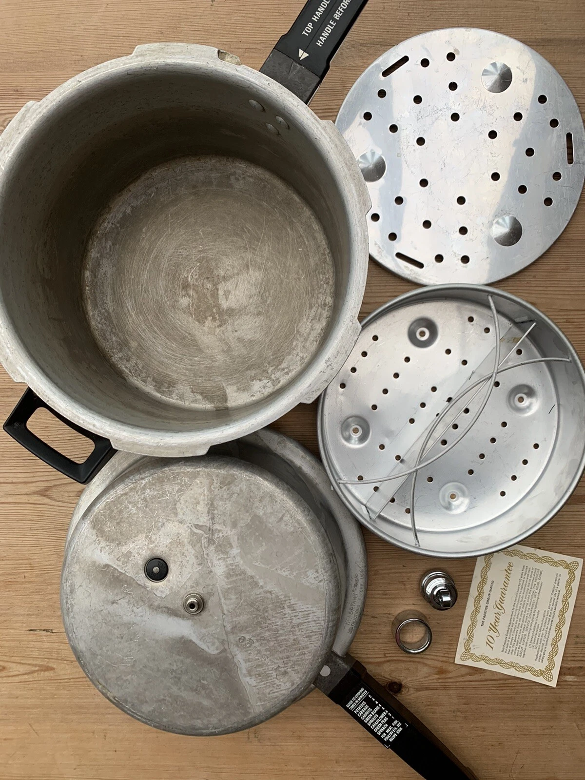 VINTAGE PRESTIGE PRESSURE COOKER HIGH DOME WEIGHT SEAL TRIVET ETC 8 Pints