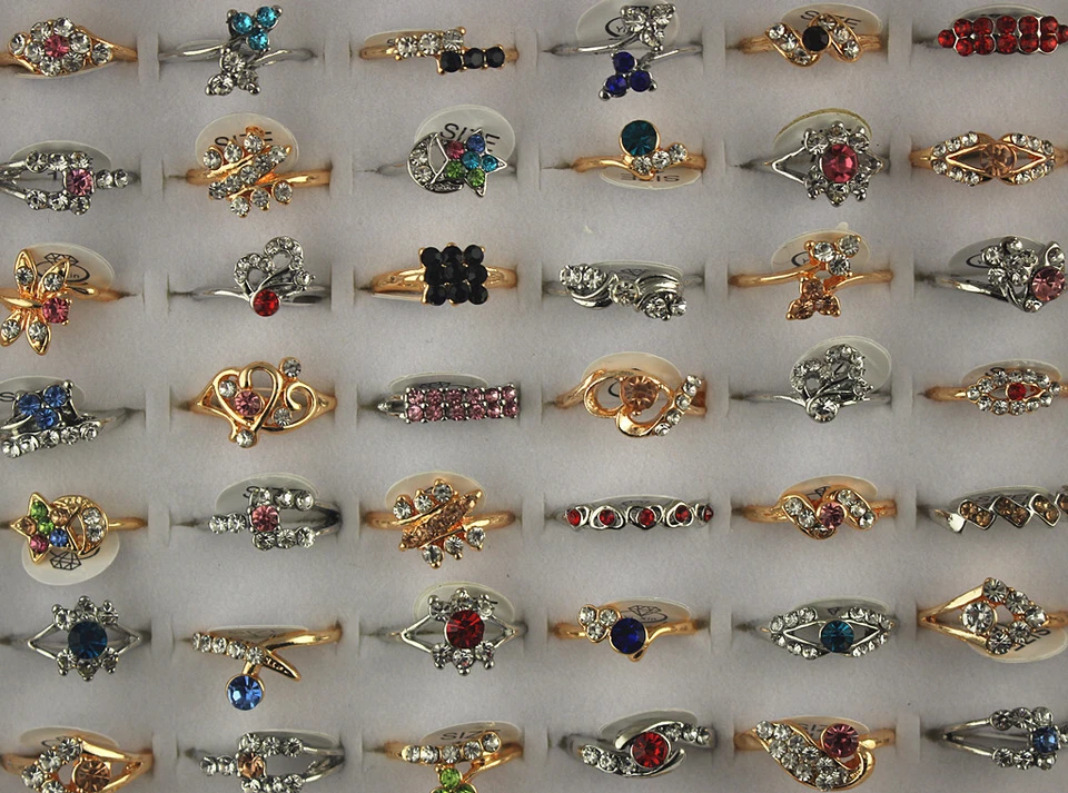 Großhandels-Mengen 60 Stck. gemischter Stil Damen Modeschmuck gefüllte Strassringe