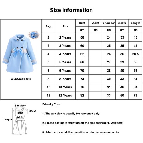 Pettigirl Girls Fall Winter Coat Warm Wool Blend Outerwear Jacket with Bow - Picture 6 of 15