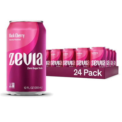 Zevia Zero Sugar Black Cherry Soda, 12oz Cans, 24-Pack, Non-GMO & Vegan