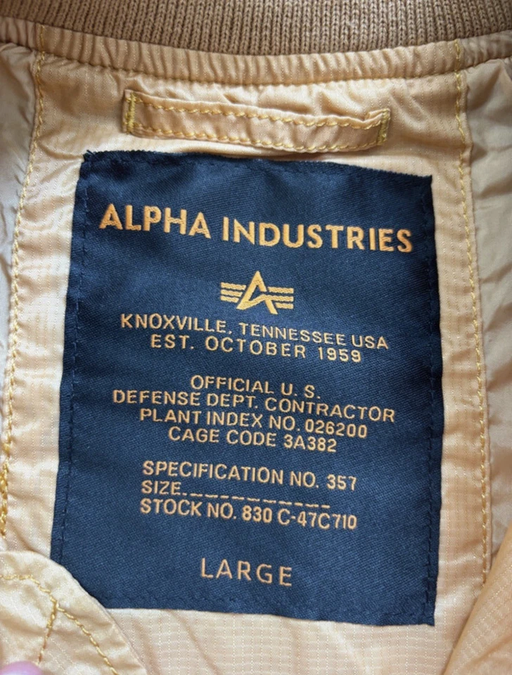 Alpha Industries Herren Bomberjacke (dünn) in Gr.L Gelb Neu mit Etikett - Bild 4 von 4