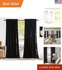 Elegant Thermal Black Velvet Drapes 96" Long Perfect for Home Theater