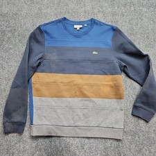 Lacoste Men Sweatshirt X-large Colorblock Crewneck Pullover Logo Blue Gray Brown