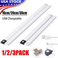 LED Motion Sensor Under Cabinet Closet Light USB Rechargeable Kitchen Lamp Strip