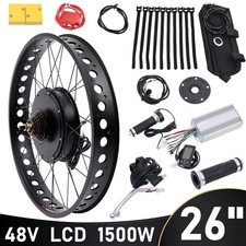 26" 48V 1500W E bike Fat Tire Bicycle Rear Hub Motor Conversion Snow Wheel Kit