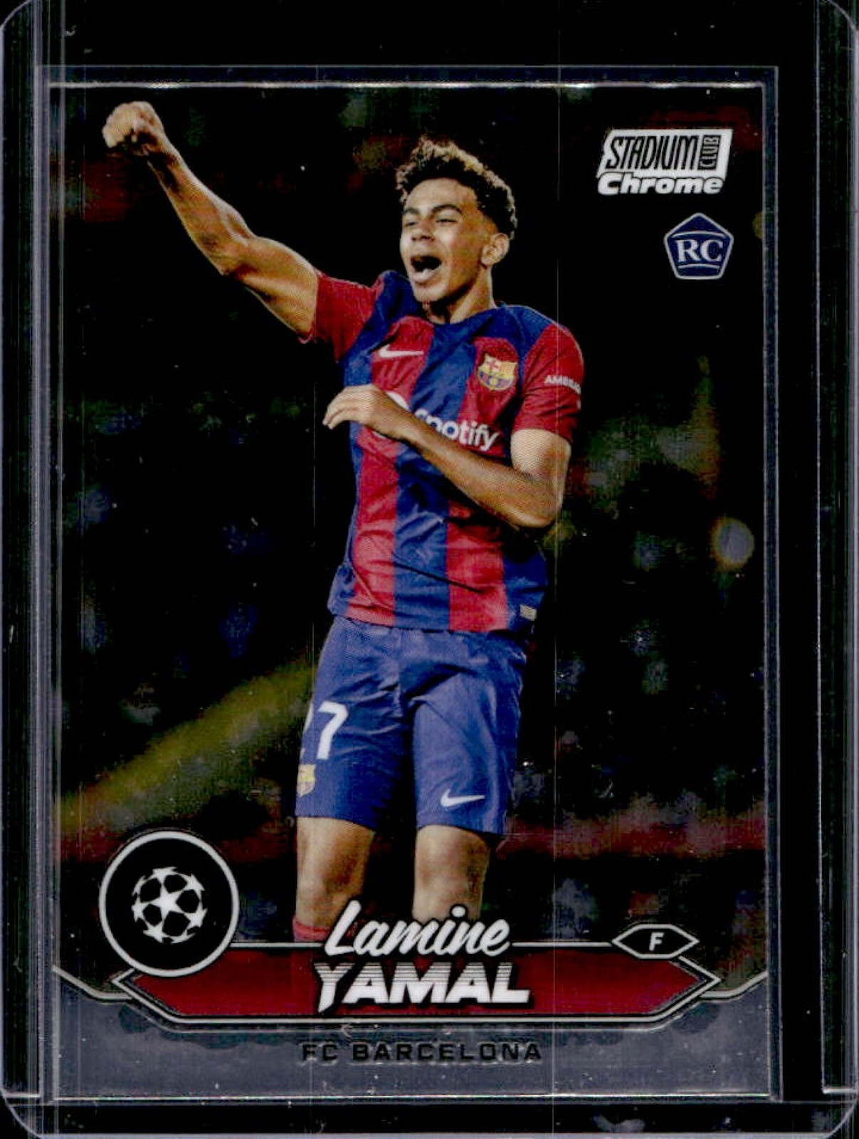 2023-24 Topps Stadium Club Chrome UEFA Lamine Yamal RC Rookie #27 Barcelona view 1
