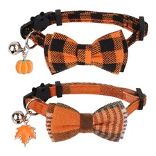 Cat Collars with Removable Bow Bell, 2 Pack Breakaway Orange 7.5"- 10.5" Fall