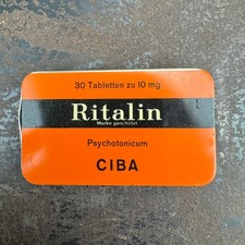 Vtg c.1960s RITALIN Advertising Medical Tin CIBA - GERMAN - EMTPY / NO CONTENTS