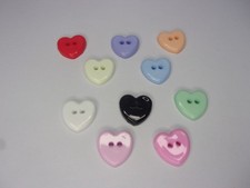10 x Heart Shape Novelty Buttons 2 Hole Baby Buttons 14mm Choice Of Colour