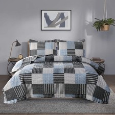 Modern Home Collection Queen Size Bedding Set - Reversible Plaid Quilt  Beds...