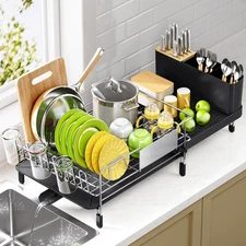 Dish Drying Rack Expandable Stainless Steel Dish Rack With Drainboard Set Kitche