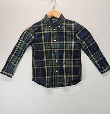 Ralph Lauren Boys Plaid Button Down Long Sleeve Shirt Size 5 Green Blue Preppy