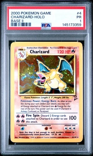 2000 POKEMON BASE SET 2 #4 CHARIZARD-HOLO PSA 1