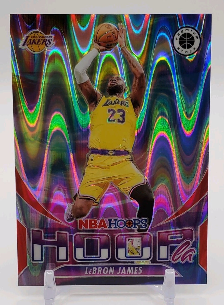 LeBron James 2023 Panini Hoops Premium Stock #10 Red Seismic Prizm Hoopla /199