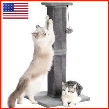 Pawfessor 33" Cat Scratching Post Heavy Duty Base Sisal 2 Hanging Balls Grey