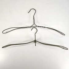 Lot of 2 Vtg Antique Metal Twisted  Folding Wire Shoulder Loop Clothes Hangers