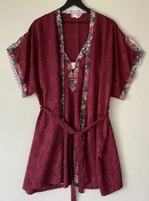 Vintage Val Mode Lingerie Sz Large Nightgown Robe Set Floral Lace Trim Red Satin