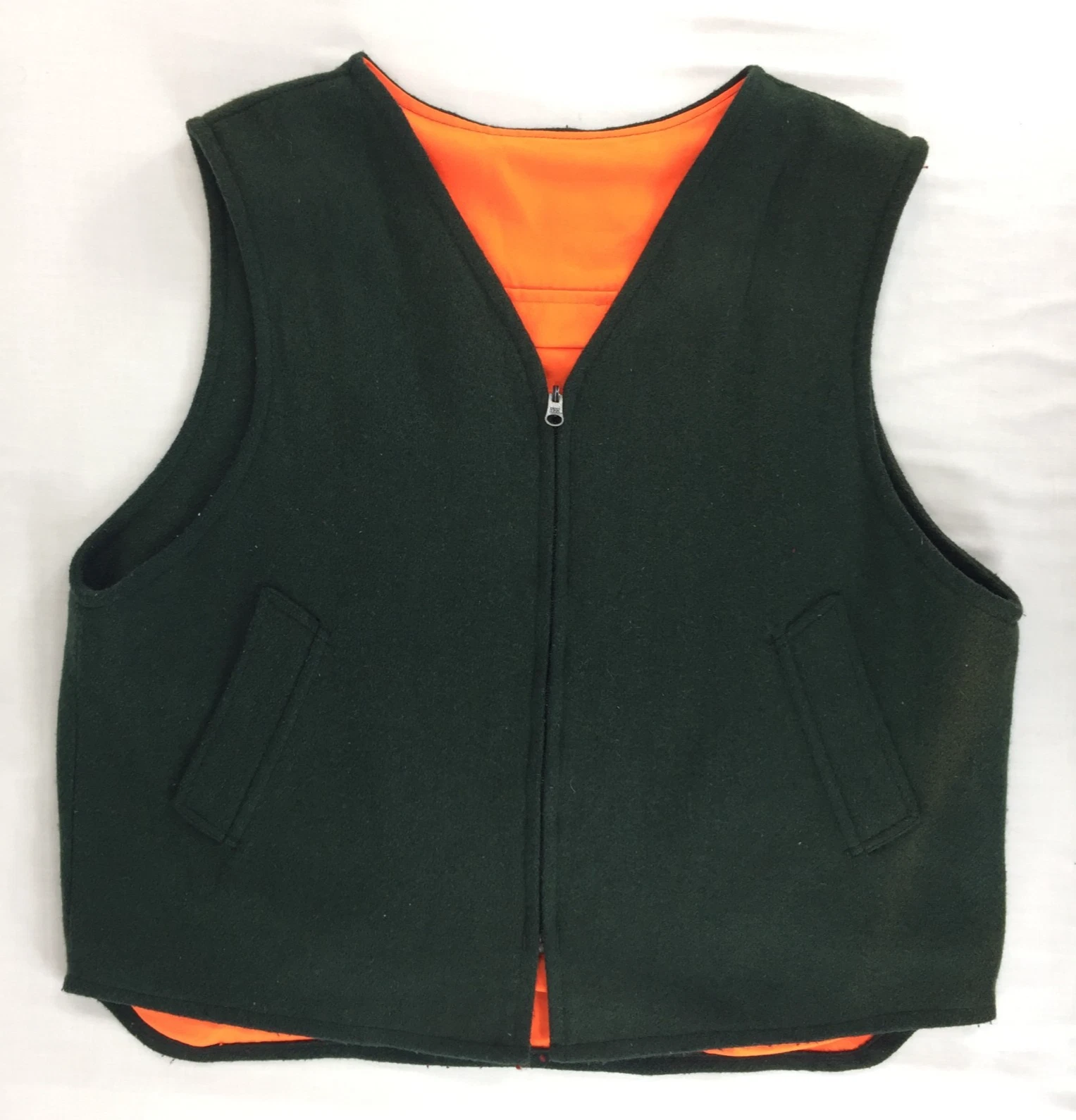 Vintage Johnson Woolen Mills Reversible Wool Vest Green Orange Hunting Size XL