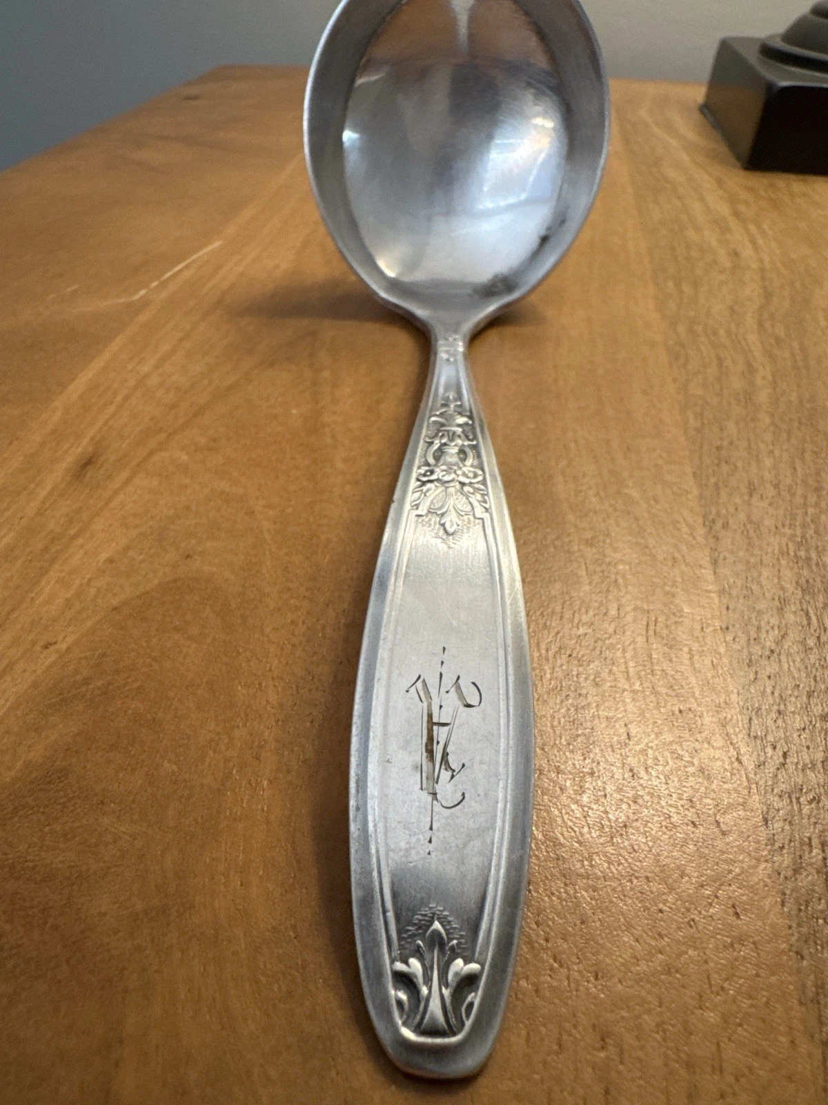 1847 Rogers Bros Silverplate Floral Ladle Monogrammed 6.5” 79g Vintage