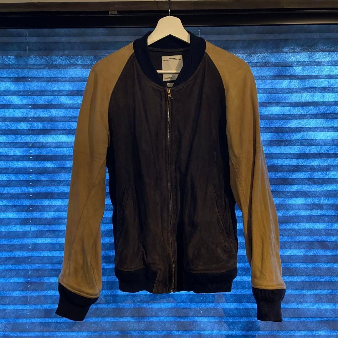 visvim Varsity Jacket Leather M Beige Bicolor Thi… - image 1