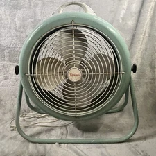 Vtg LASKO Aqua Blue Round Metal Fan 2-Speed Mid Century Industrial 20" *Tested*