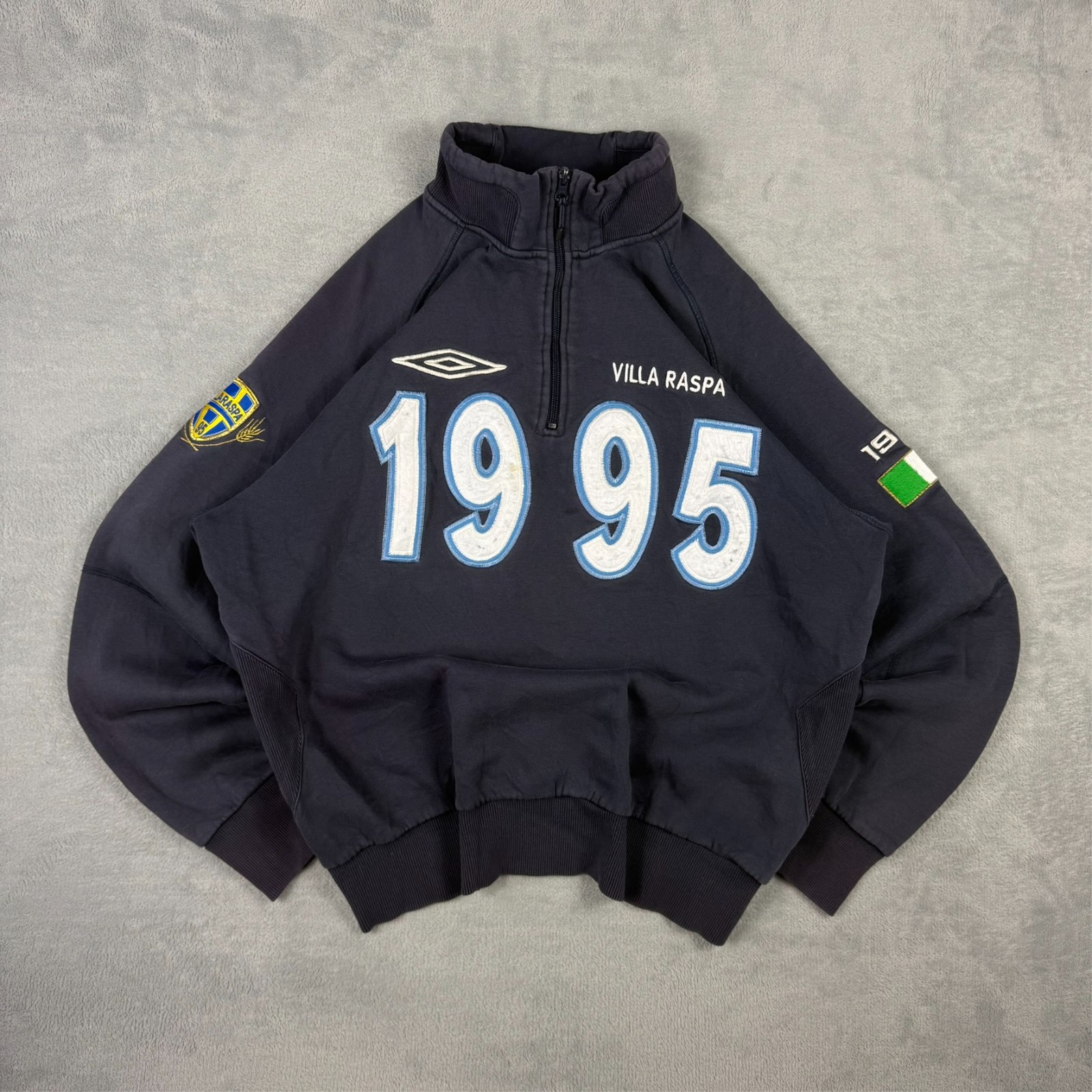 Vintage Umbro x Villa Raspa 1995 Navy Blue Size XXL 1/4 Quarter Zip Sweatshirt image 2