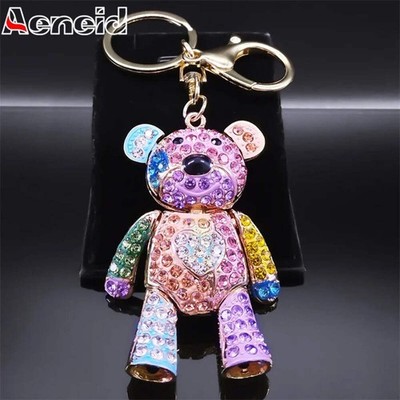 Cute Sweet Colorful Full Crystal Big Bear Key Chain Alloy Rhinestone Fashion Bag