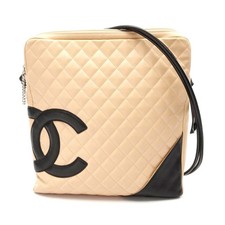 Chanel Cambon Large Leather Shoulder Bag Women Beige One Size