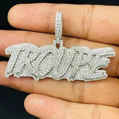 14K White Gold Plated 3.10Ct Round Cut Moissanite Custom Name Charm Pendant