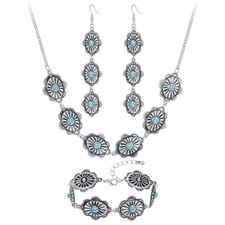 Western Turquoise Jewelry Set for Women Vintage Boho Necklace Dangle Earring ...