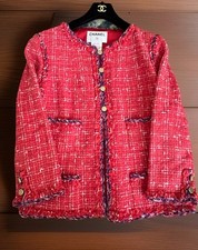 CHANEL 06P RED TWEED CC LOGO BUTTON BLAZER JACKET FR44 US12