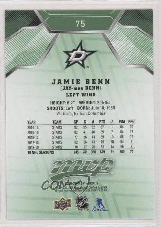 2019-20 Upper Deck MVP Green Script Jamie Benn #75 - Image 2 of 2