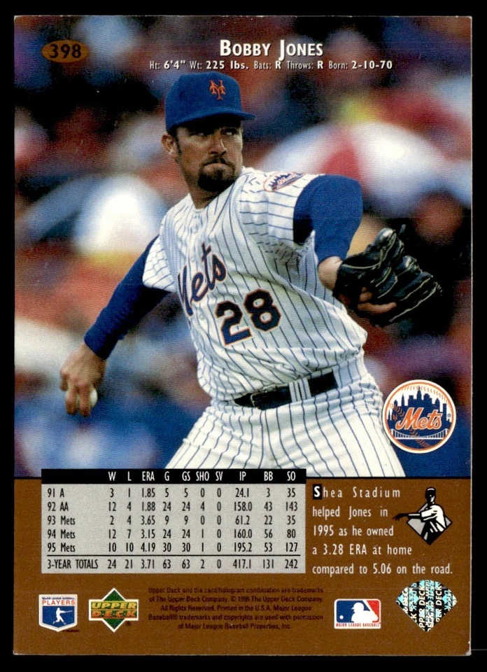 1996 Upper Deck Bobby Jones New York Mets #398 - Image 2 of 2