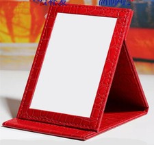 Folding Large Compact Cosmetic Makeup Vanity Mirror with Faux Leather Stand