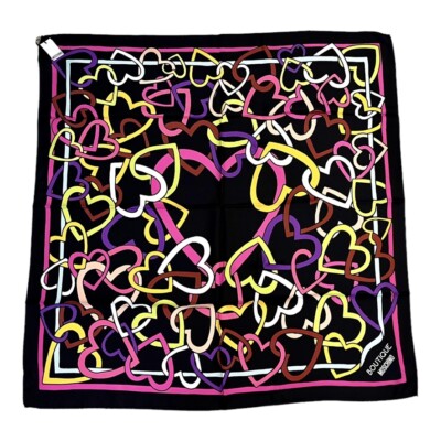 MOSCHINO Damen Schal Tuch Stola schwarz bunt Herz Seide 90x90 MADE IN ITALY NEU!