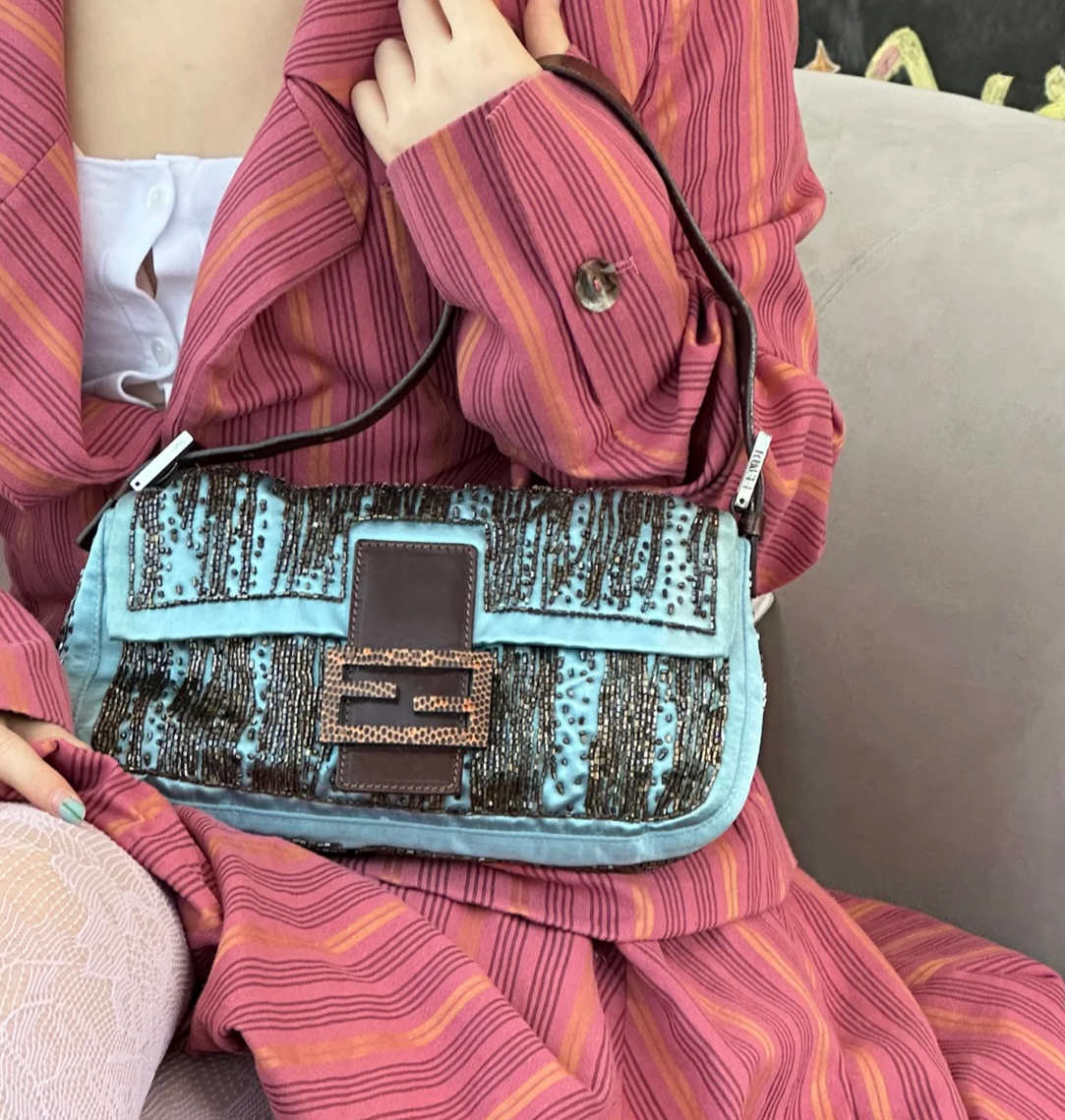 RAREFENDI Beads Embroidery Mamma Baguette PM Shoulder Bag