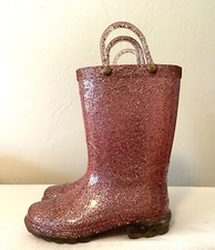 Member  s Mark Girls Rain Boots Pink Sparkles Heels Light Up Youth Kids Size 7/8